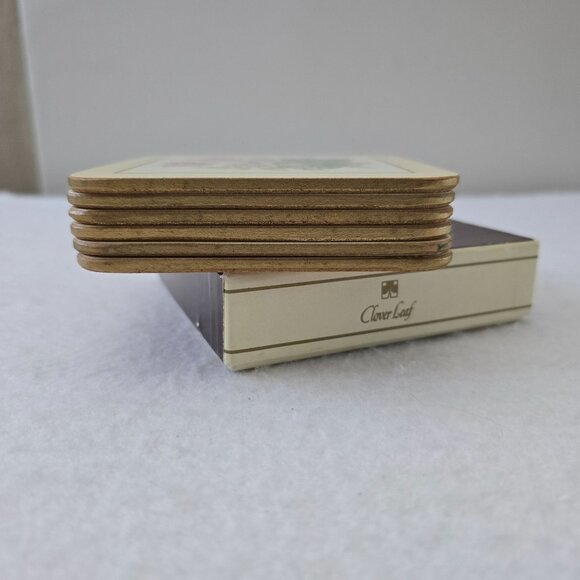 Set 6 Clover Leaf Vintage Cork Coasters 4" VIRGINIA USA Floral Elizabeth Rice - Picture 8 of 13